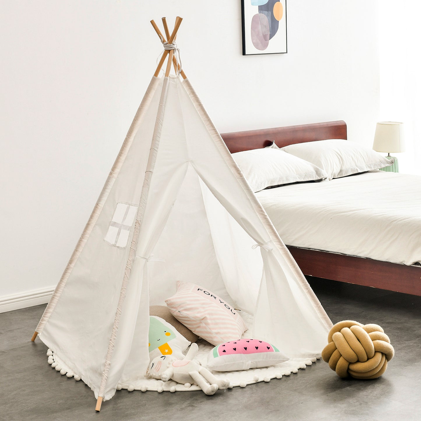 Kids Tent Natural Cotton Canvas Stable Framework Indoor Outdoor Safe Playing House Toys for Boy Girl