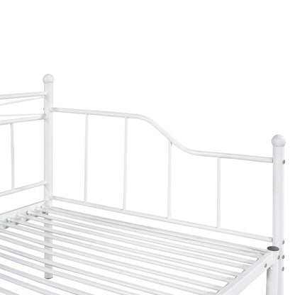 Twin Size Metal Daybed with Trundle, Daybed with Slat No Box required White