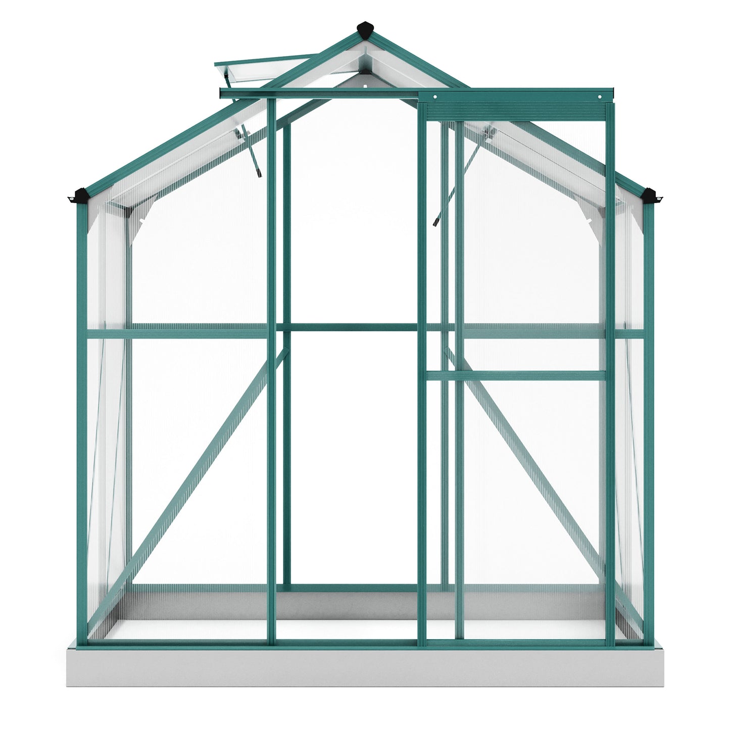 TOPMAX Upgraded Outdoor Patio 6.2ft Wx4.3ft D Greenhouse, Walk-in Polycarbonate Greenhouse with 2 Windows and Base,Aluminum Hobby Greenhouse with Sliding Door for Garden, Backyard, Green