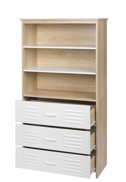 Storage Cabinet,Moline standard bookcase，6-Shelf，Multipurpose Shelf Display Rack with Classic Tubes，Open Shelf，Industrial Bookshelf with 3 metal drawers，Space Saving