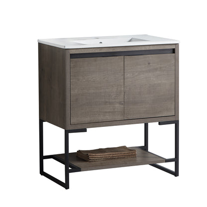 32 inches Wood Freestanding Bathroom Vanity Combo with Integrated Ceramic Sink and  2 Soft Close Doors