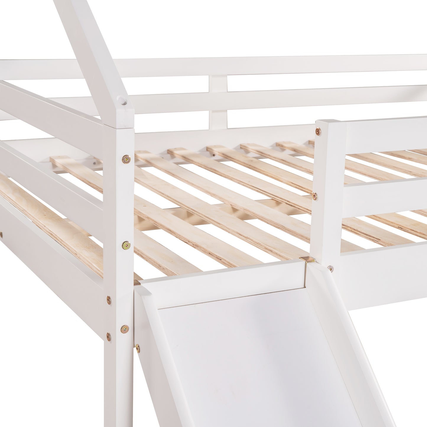 Full Size Loft Bed with Slide, House Bed with Slide,White(OLD SKU :WF281159AAK)