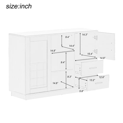 TREXM Kitchen Functional Sideboard with Glass Sliding Door and Integrated 16 Bar Wine Compartment, Wineglass Holders (White)