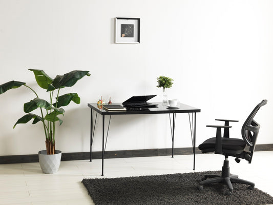 Furnish Home Store Soler 4 Metal Legs 47" Wooden Top Writing and Computer  Desk for Home Office, Marble Black