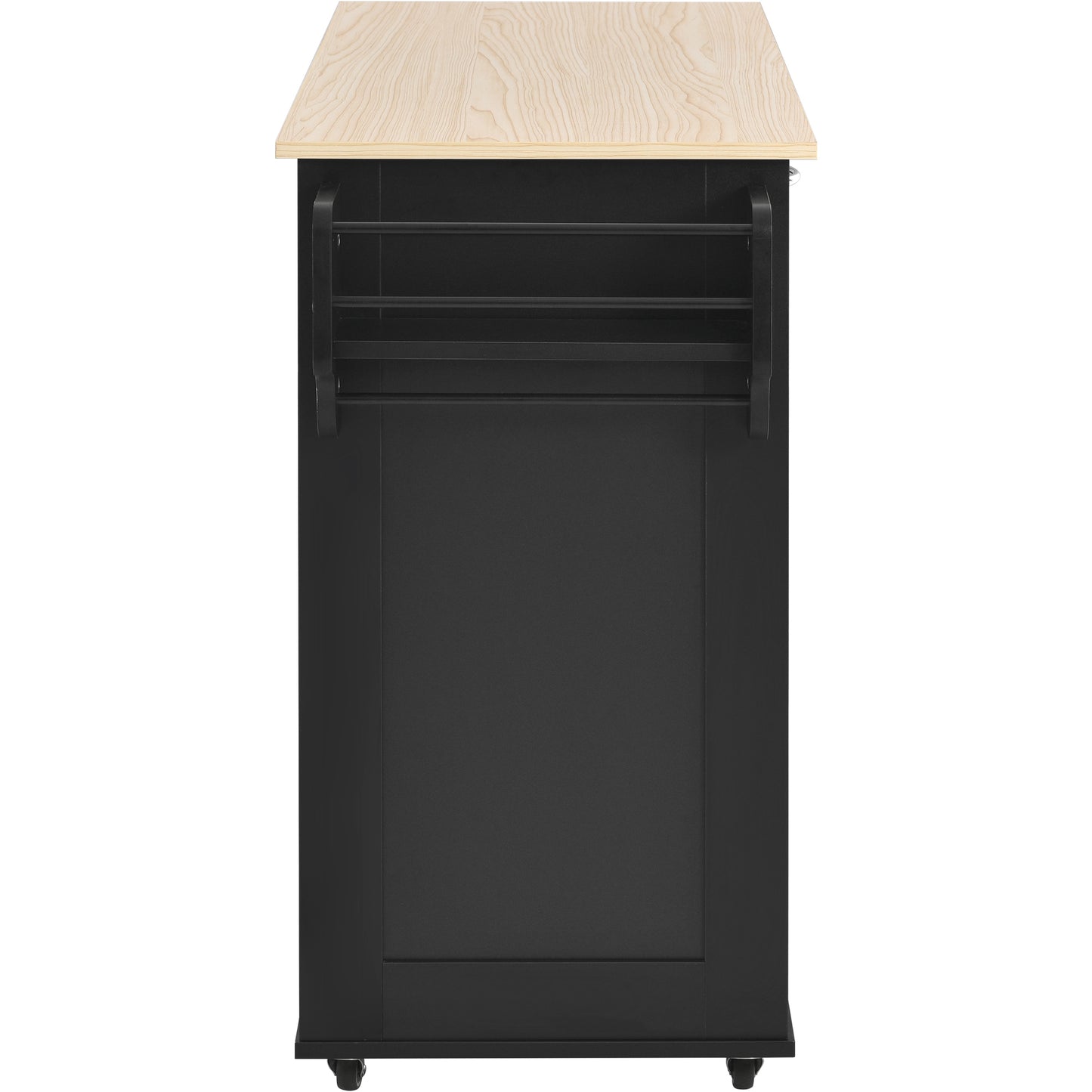 K&K Store Kitchen Island Cart with Two Storage Cabinets and Four Locking Wheels，Wine Rack, Two Drawers,Spice Rack, Towel Rack （Black）