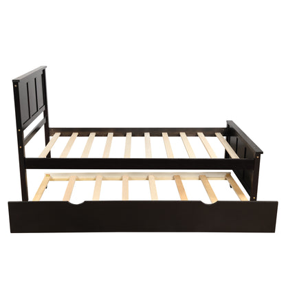 Platform Bed with Twin Size Trundle, Twin Size Frame, Espresso (New SKU:WF283063AAP)