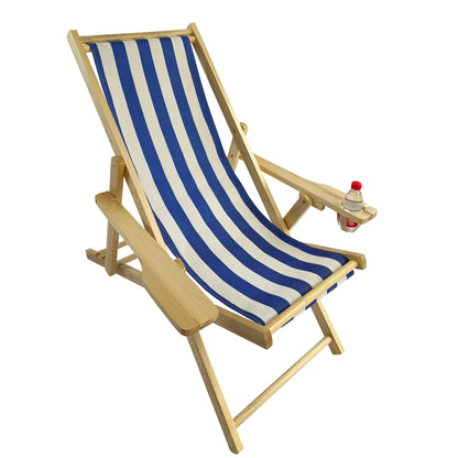 Outdoor Poplar Hanging Chair  Wide Blue Stripes armrest with cup holder (Color: Dark Blue)