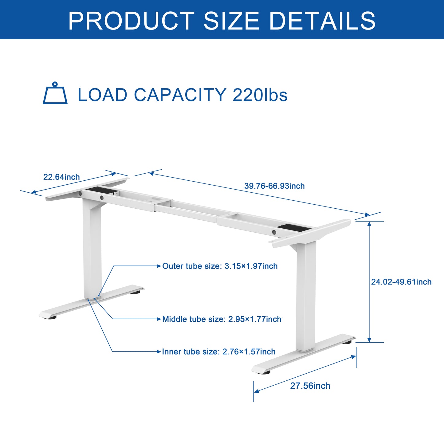 Ergonomic Standing Desk Base Workstation Frame Only，White