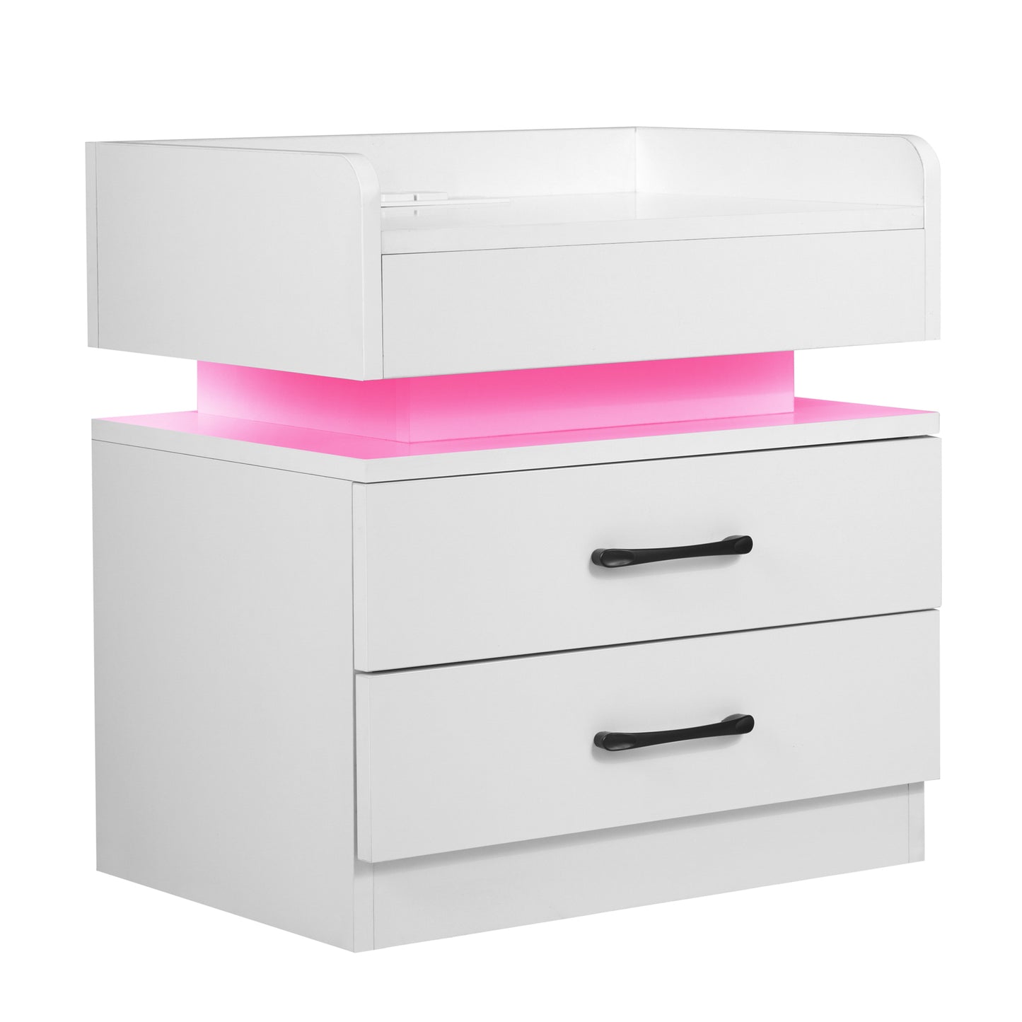 Nightstand with 2 Drawers,USB Charging Ports, Wireless Charging and Remote Control LED Light-White