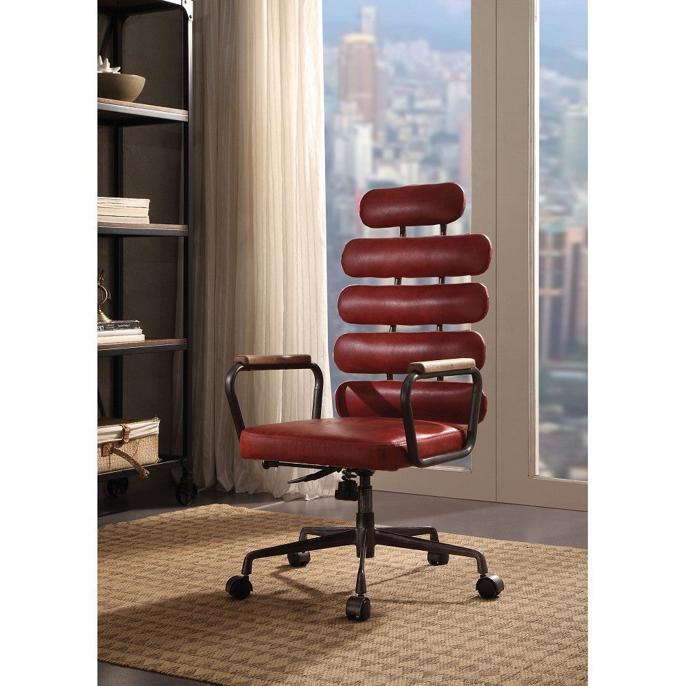 ACME Calan Office Chair in Antique Red Top Grain Leather 92109