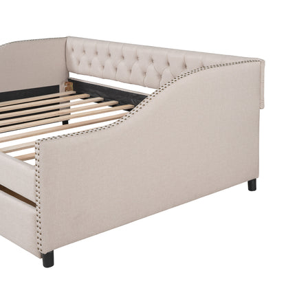 Upholstered daybed with Two Drawers, Wood Slat Support, Beige, Full Size(OLD SKU :LP001111AAA)