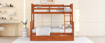 Twin-Over-Full Bunk Bed with Ladders and Two Storage Drawers (Walnut) ( old sku:LT000165AAD）