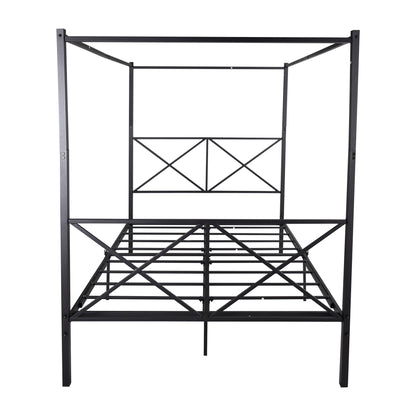 Metal Canopy Bed Frame, Platform Bed Frame Queen with X Shaped Frame Queen Black