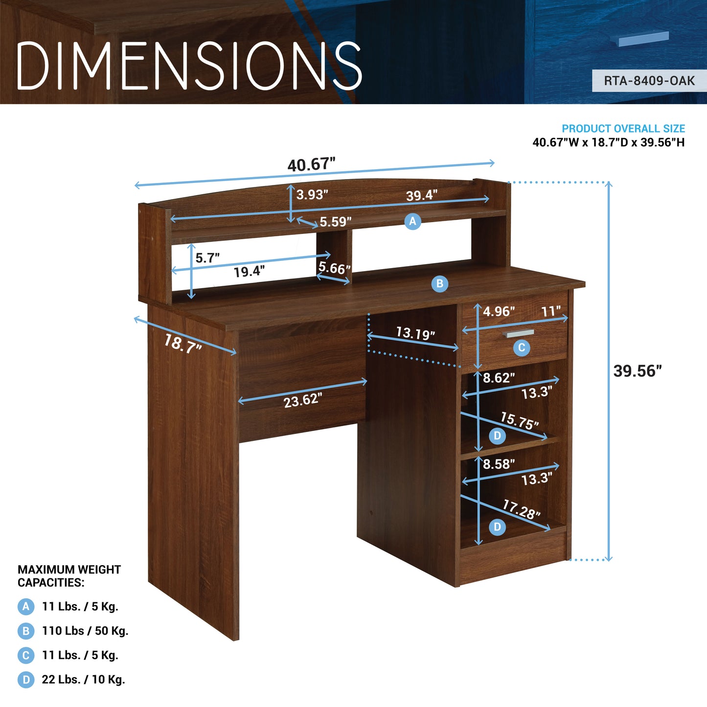 Techni Mobili Modern Office Desk with Hutch, Oak