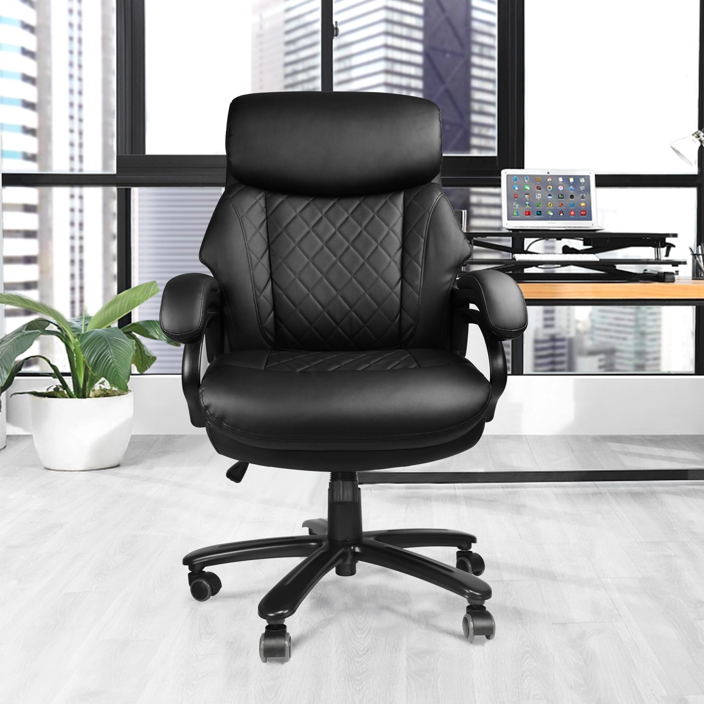 Office Desk Chair with High Quality PU Leather, Adjustable Height/Tilt, 360-Degree Swivel, 400LBS , Black