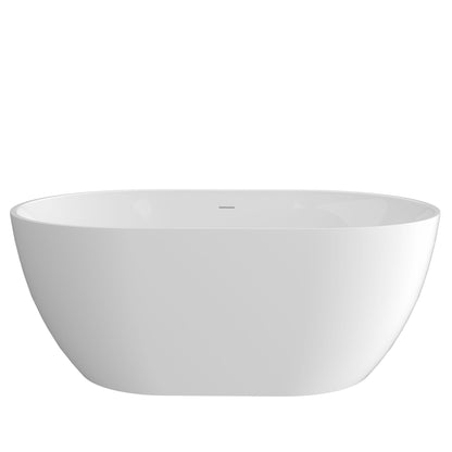 51" Acrylic Free Standing Tub - Classic Oval Shape Soaking Tub, Adjustable Freestanding Bathtub with Integrated Slotted Overflow and Chrome Pop-up Drain Anti-clogging Gloss White