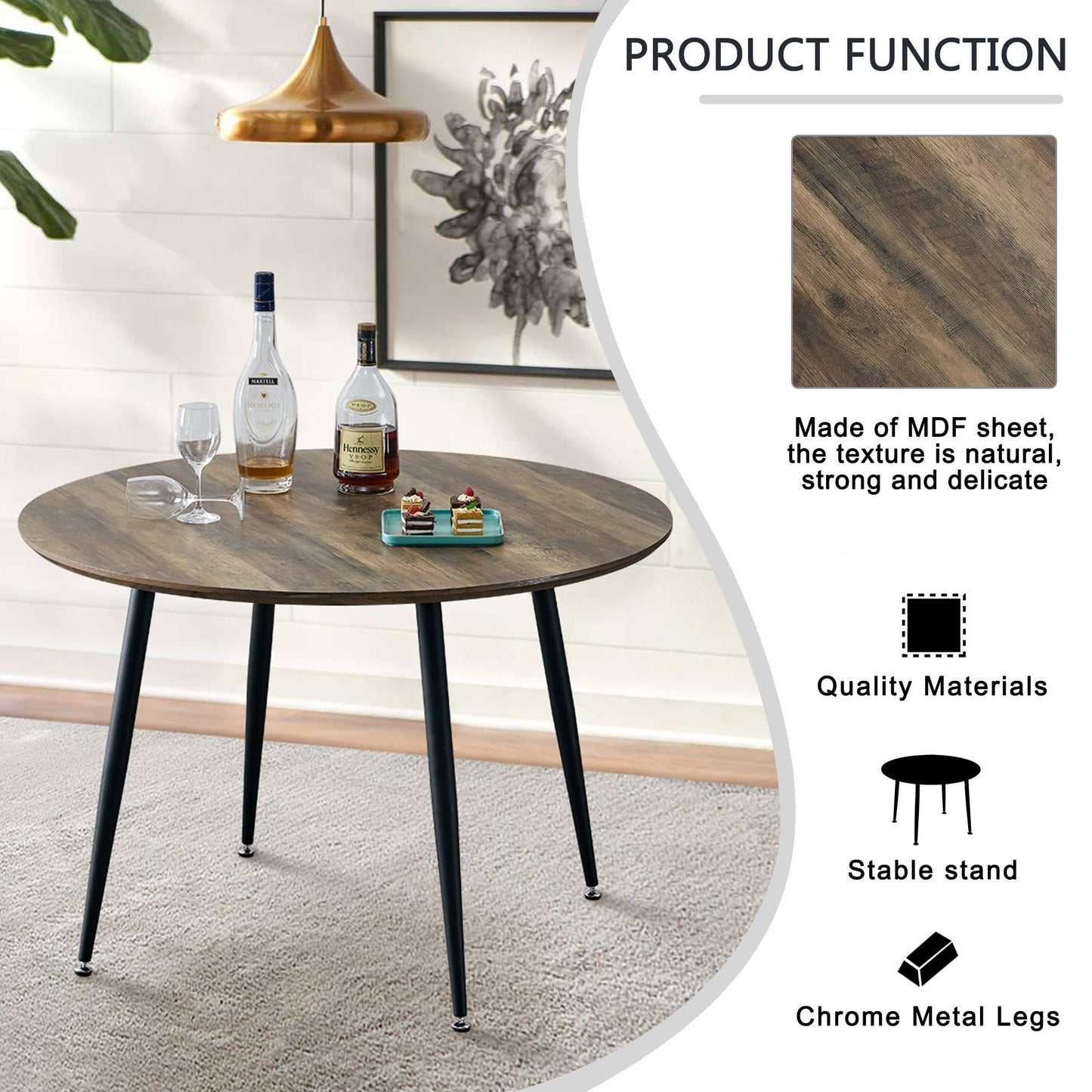 Diameter 44.8 inch MDF Modern simplicity roundI Imitation wood grain  dining table.Applicable 6-8 persons to dining room and meeting room.