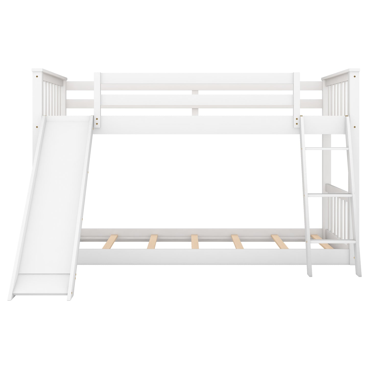 Twin over Twin Bunk Bed with Convertible Slide and Ladder, White