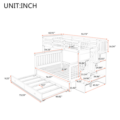 Stairway Twin-Over-Full Bunk Bed with Twin size Trundle, Storage and Guard Rail for Bedroom, Dorm, for  Adults, Espresso (OLD SKU :LP000119AAP)