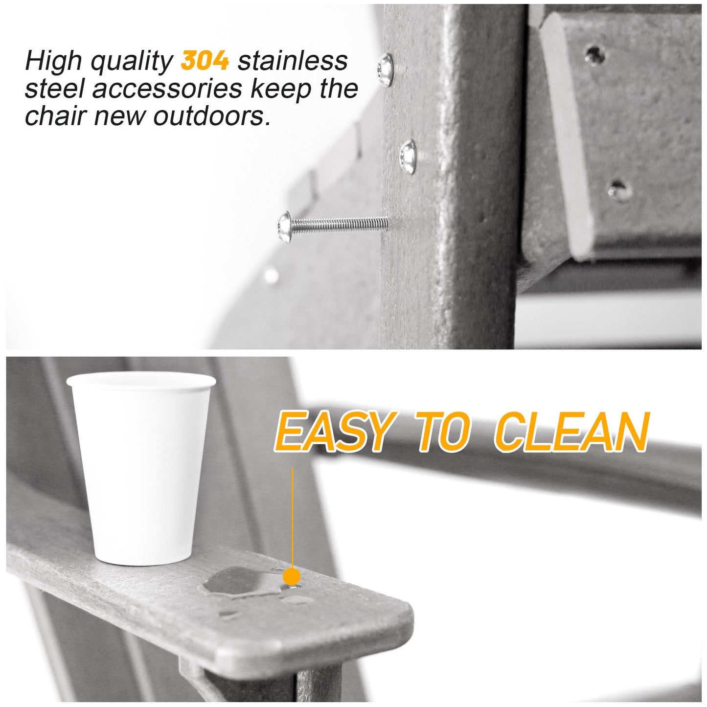 Adirondack Chair Holder HDPE Patio Chairs Weather Resistant Outdoor Chairs for Lawn, Deck, Backyard, Garden, Fire Pit, Plastic Outdoor Chairs -Gray