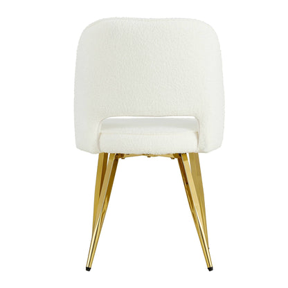 Modern Dining Chairs,Teddy Velvet Accent Chair, Living Room Leisure Chairs, Upholstered Side Chair with Golden Metal Legs for Dining Room Kitchen Vanity Patio Club Guest (Set of 1) （White Chairs）