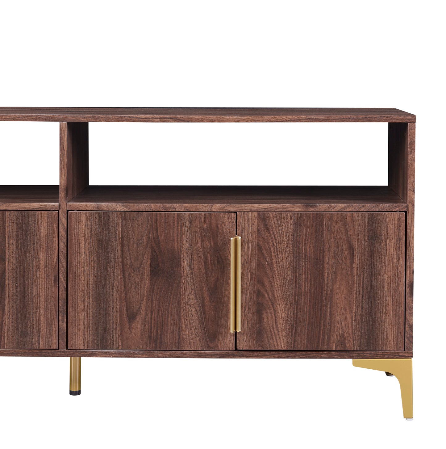 TREXM 58” L Sideboard with Gold Metal Legs and Handles Sufficient Storage Space Magnetic Suction Doors (Brown)