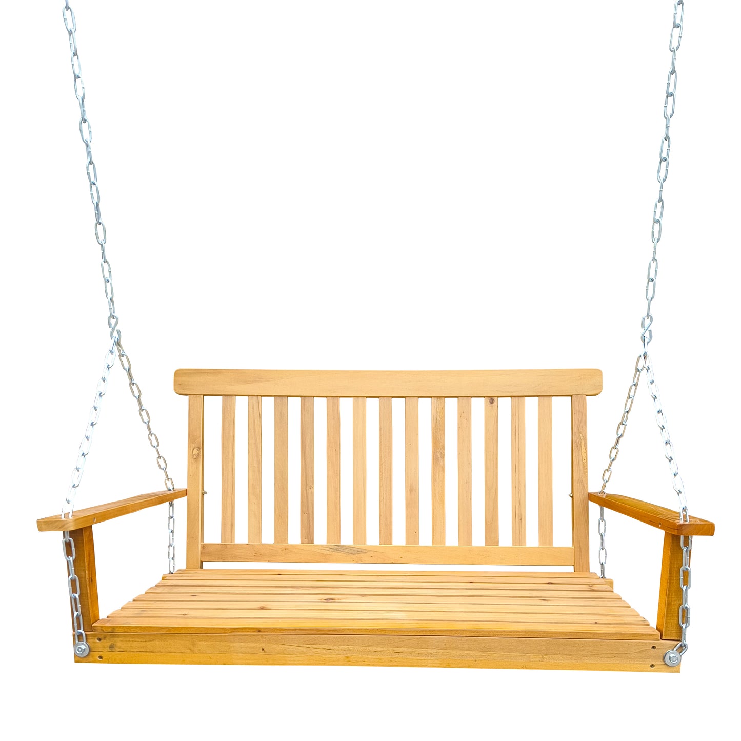 Front Porch Swing with Armrests, Wood Bench Swing with Hanging Chains,for Outdoor Patio ,Garden Yard, porch, backyard,  or sunroom,Easy to Assemble,teak