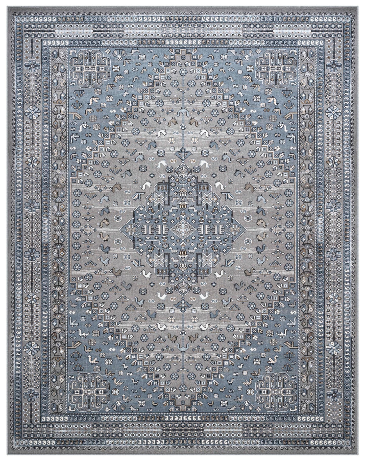 Gabriella Medallion Grey, Blue, Ivory and Beige Viscose Area Rug 5x8