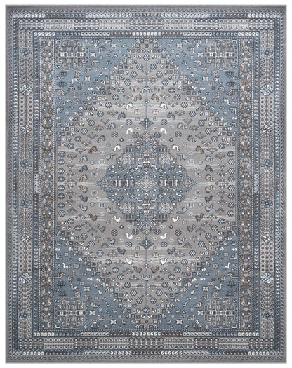 Gabriella Medallion Grey, Blue, Ivory and Beige Viscose Area Rug 5x8