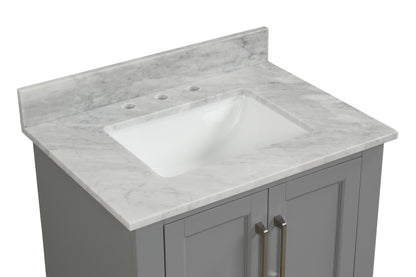 30” Single Solid Wood Bathroom Vanity Set, with Drawers, Carrara White Marble Top, 3 Faucet Hole