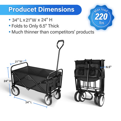 YSSOA Heavy Duty Folding Portable Hand Cart with Removable Canopy, 8\'\' Wheels, Adjustable Handles and Double Fabric for Shopping, Picnic, Beach, Camping