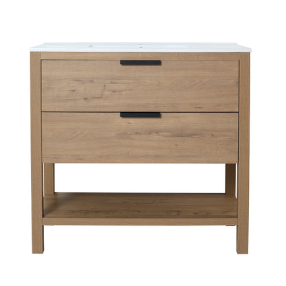 Freestanding bathroom vanity with drawers,36 inch with ceramic basin,36x18