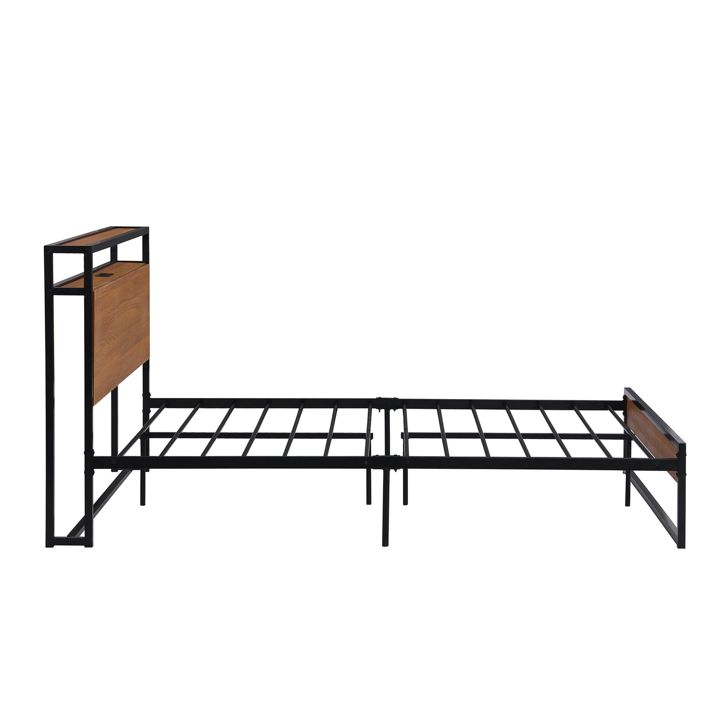 Full Size Metal Platform Bed Frame with Sockets, USB Ports and Slat Support ,No Box Spring Needed Black