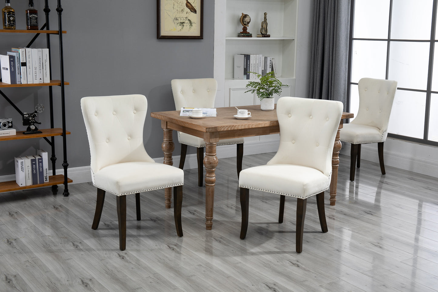 TOPMAX Dining Chair Tufted Armless Chair Upholstered Accent Chair, Set of 4 (Cream)