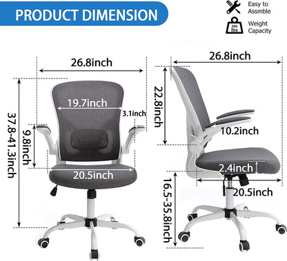 Office Chair Mesh High Back Computer Chair Height Adjustable Swivel Desk Chairs with Wheels,Adjustable Armrest Backrest,Gray