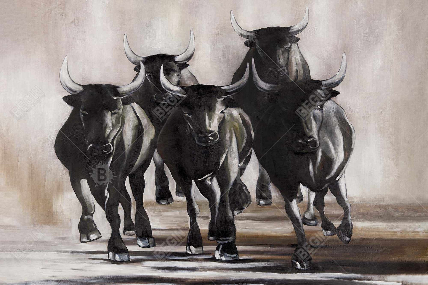 Group of running bulls - 20x30 Print on canvas