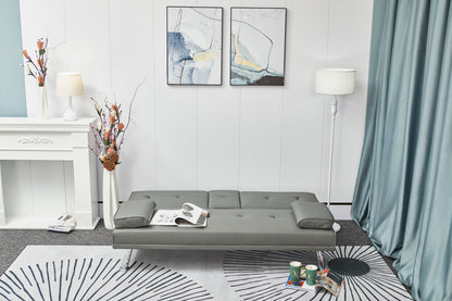 [New+Video] Grey Leather Multifunctional Double Folding Sofa Bed for Office with Coffee Table