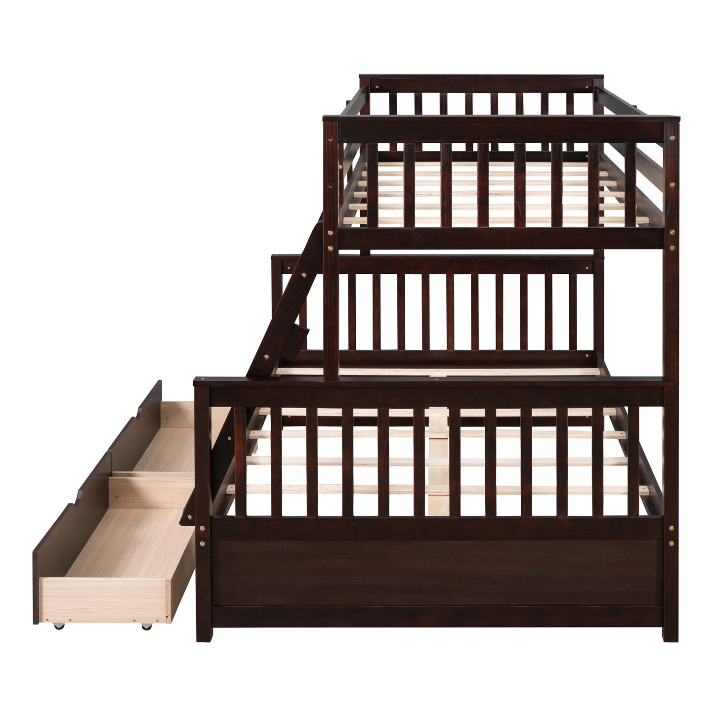 Twin-Over-Full Bunk Bed with Ladders and Two Storage Drawers(Espresso)( old sku:LT000165AAP）