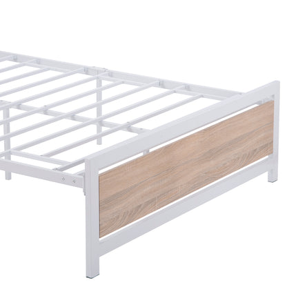 Metal and Wood Bed Frame with Headboard and Footboard ,Full Size Platform Bed ,No Box Spring Needed, Easy to Assemble(White)