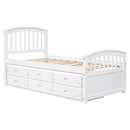 Twin Size Platform Storage Bed Solid Wood Bed with 6 Drawers,White