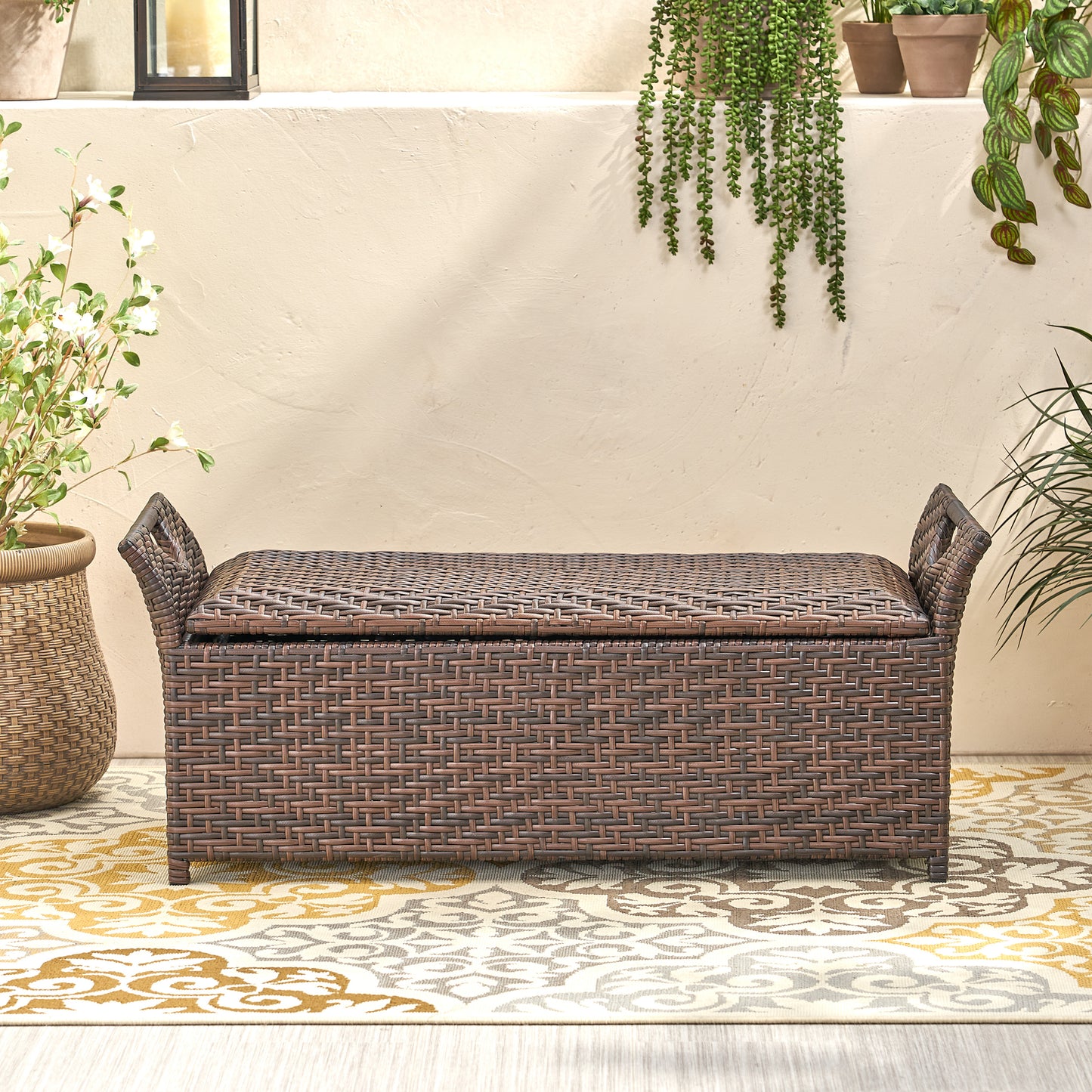 Izidora Outdoor Brown Wicker Storage Ottoman