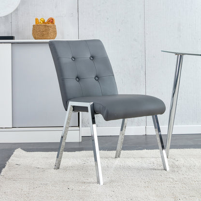 Grid shaped armless high back dining chair,2-piece set, office chair. Applicable to dining room, living room, kitchen and office.Dark Grey Chair and Electroplated metal leg