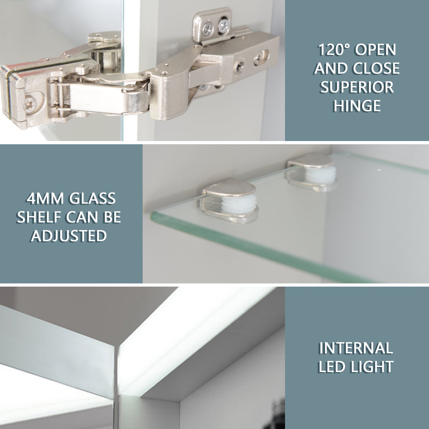 Surface Mount 1 Door Medicine Cabinet with 2 Adjustable Shelves and LED Lighting (Hinge on the left)