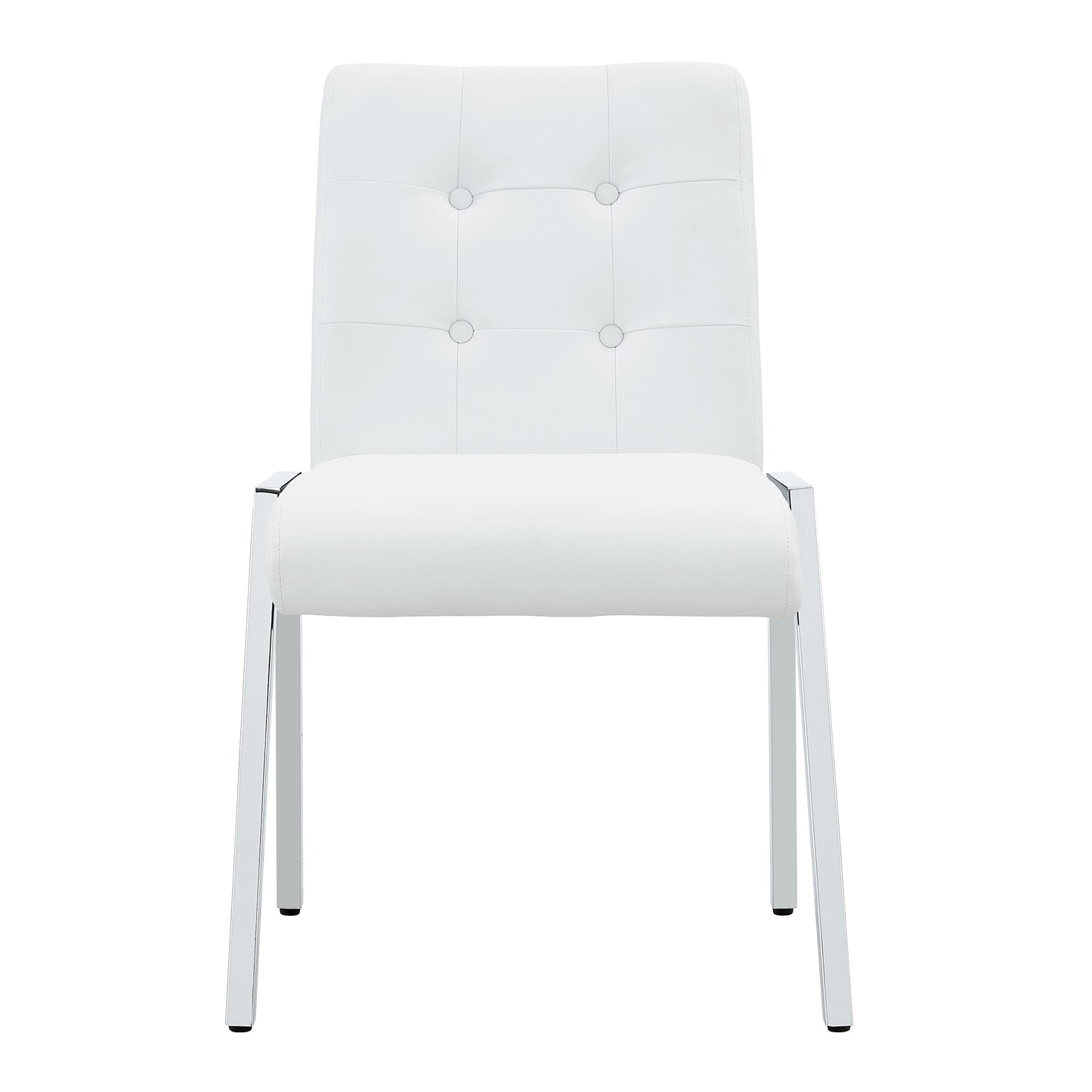 Grid shaped armless high back dining chair,2-piece set, office chair. Applicable to dining room, living room, kitchen and office.White  Chair and Electroplated metal leg