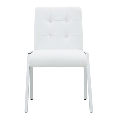 Grid shaped armless high back dining chair,2-piece set, office chair. Applicable to dining room, living room, kitchen and office.White  Chair and Electroplated metal leg