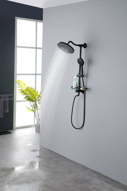 ShowerSpas Shower System, with 10" Rain Showerhead, 4-Function Hand Shower, Adjustable Slide Bar and Soap Dish, Matte Black Finish