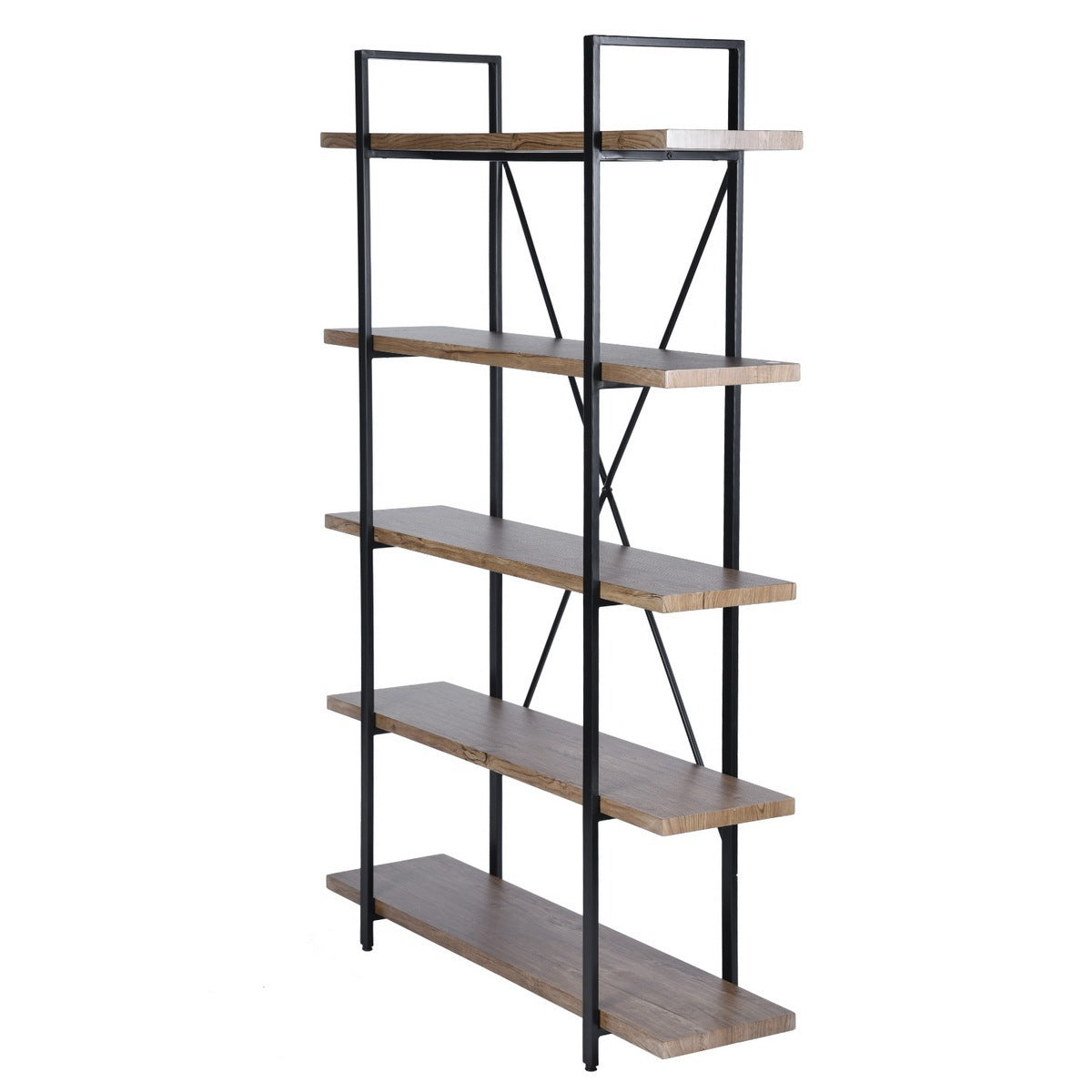 5-Tier Industrial Bookcase With Rustic Wood And Metal Frame, Large Open Bookshelf For Living Room