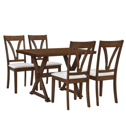 TOPMAX Mid-Century Wood 5-Piece Dining Table Set with 4 Upholstered Dining Chairs for Small Places, Antique Brown