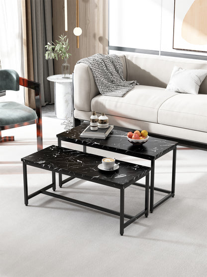 Modern Nesting Coffee  Tables Set, Marble BLACK, 2pc