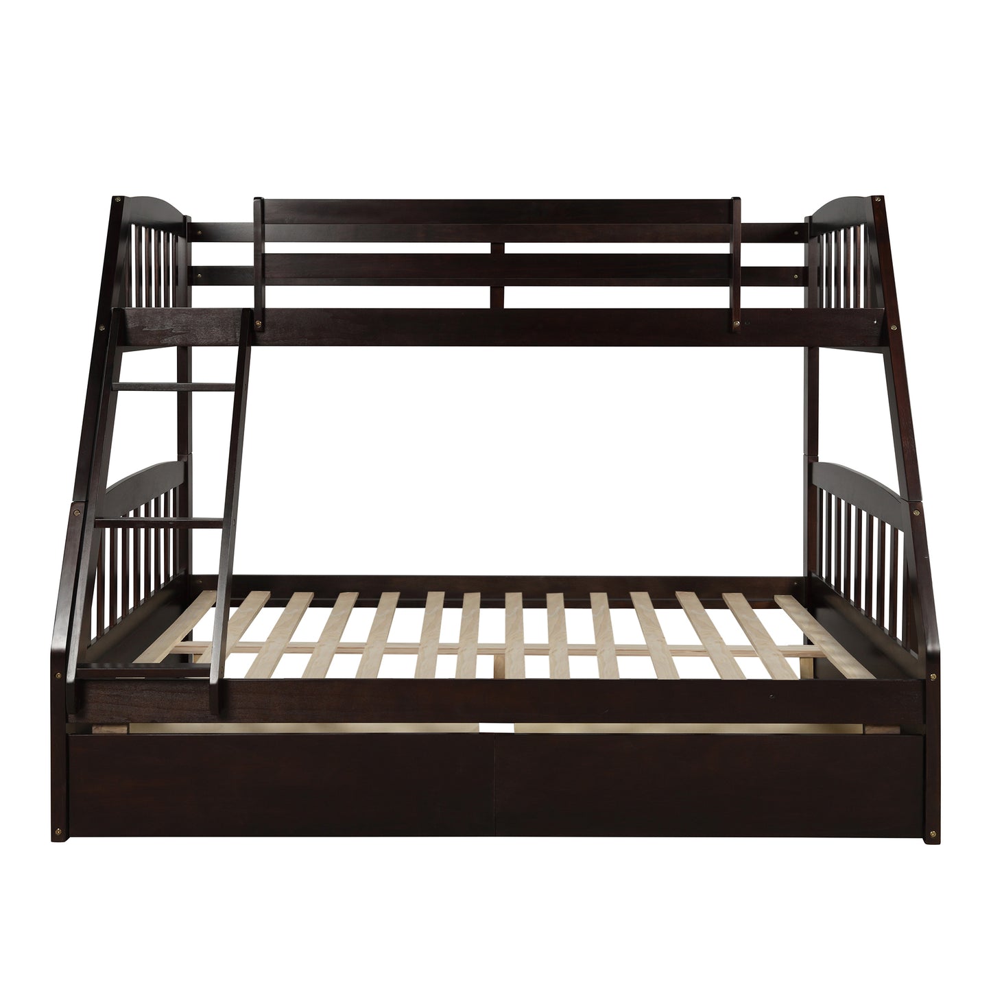 TOPMAX Solid Wood Twin Over Full Bunk Bed with Two Storage Drawers, Espresso